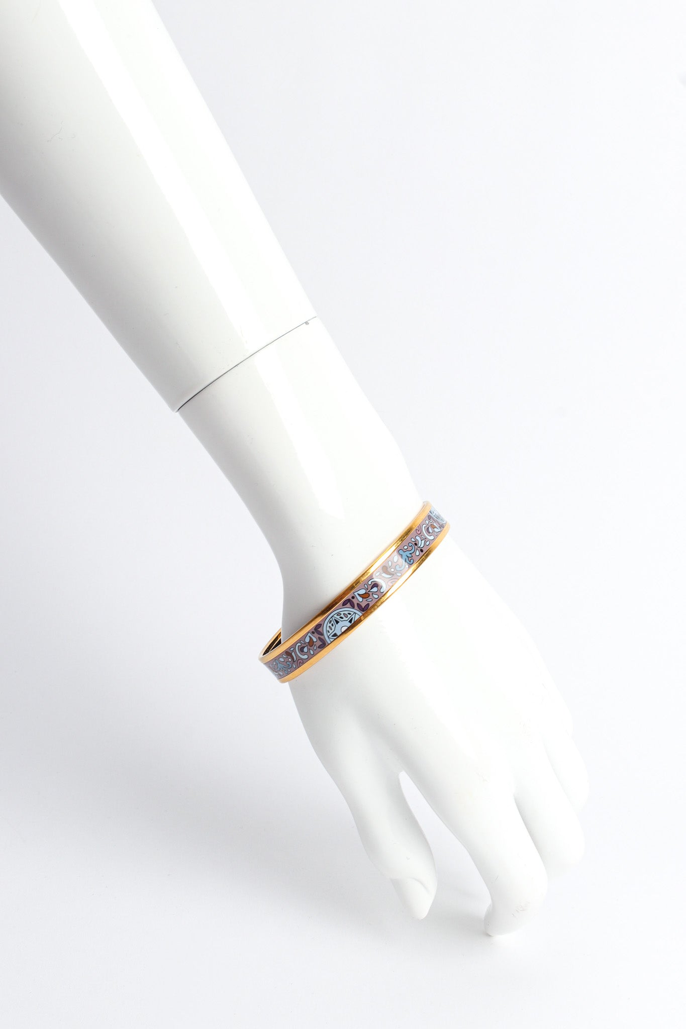 Vintage Hermés Geo Paisley Narrow Enamel Bracelet on mannequin @ Recess LA