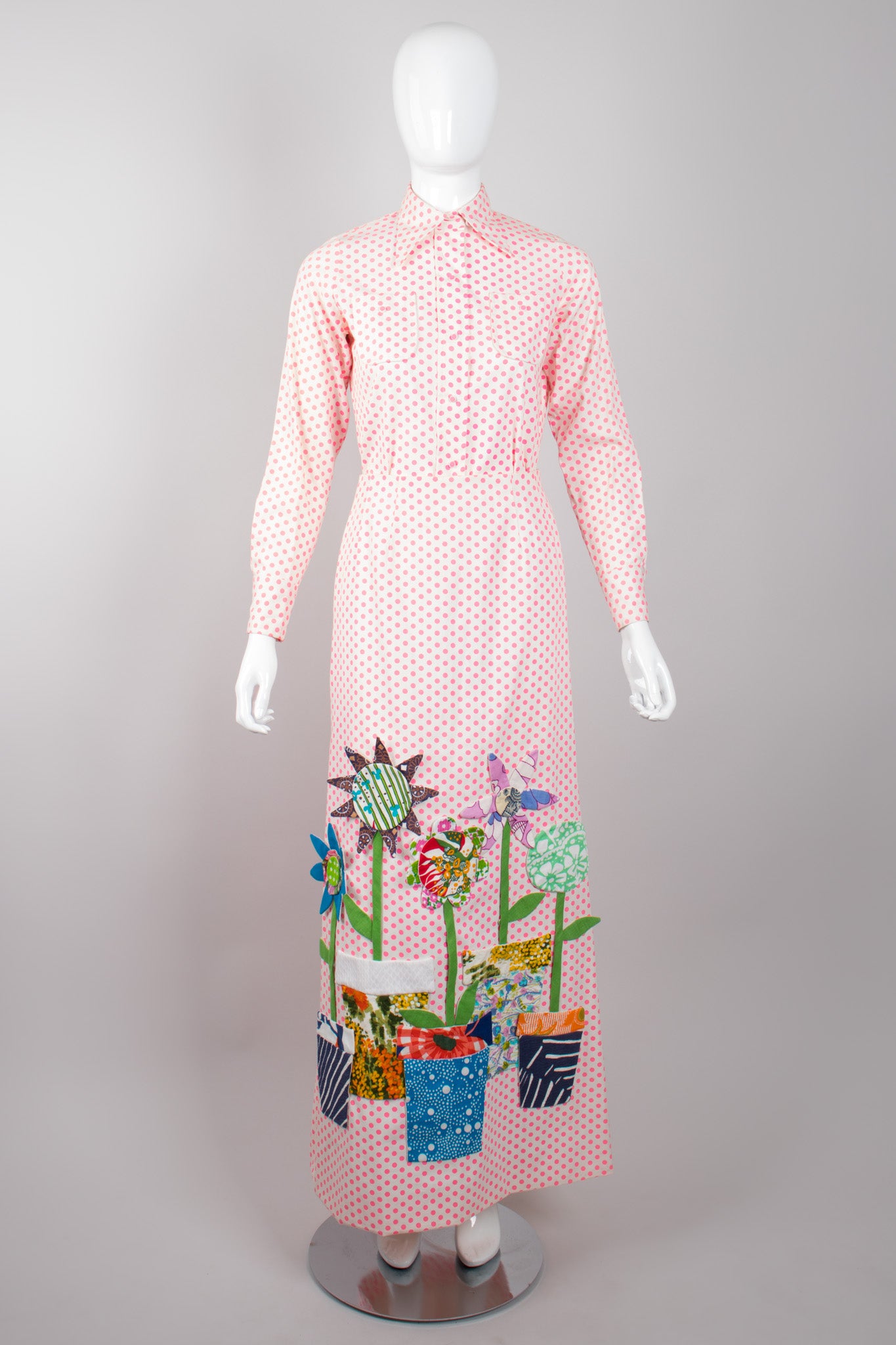 Sarff Zumpano Vintage Appliqué Flowerpot Dot Shirt & Skirt Set