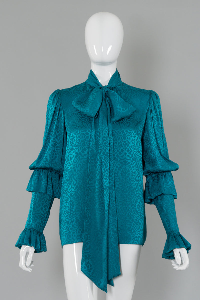 Yves Saint Laurent Ruffle Sleeve Tie Neck Blouse