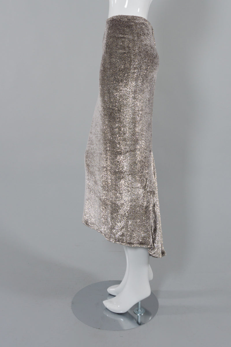 Margi Kent Vintage Metallic Velvet Lame Midi Skirt