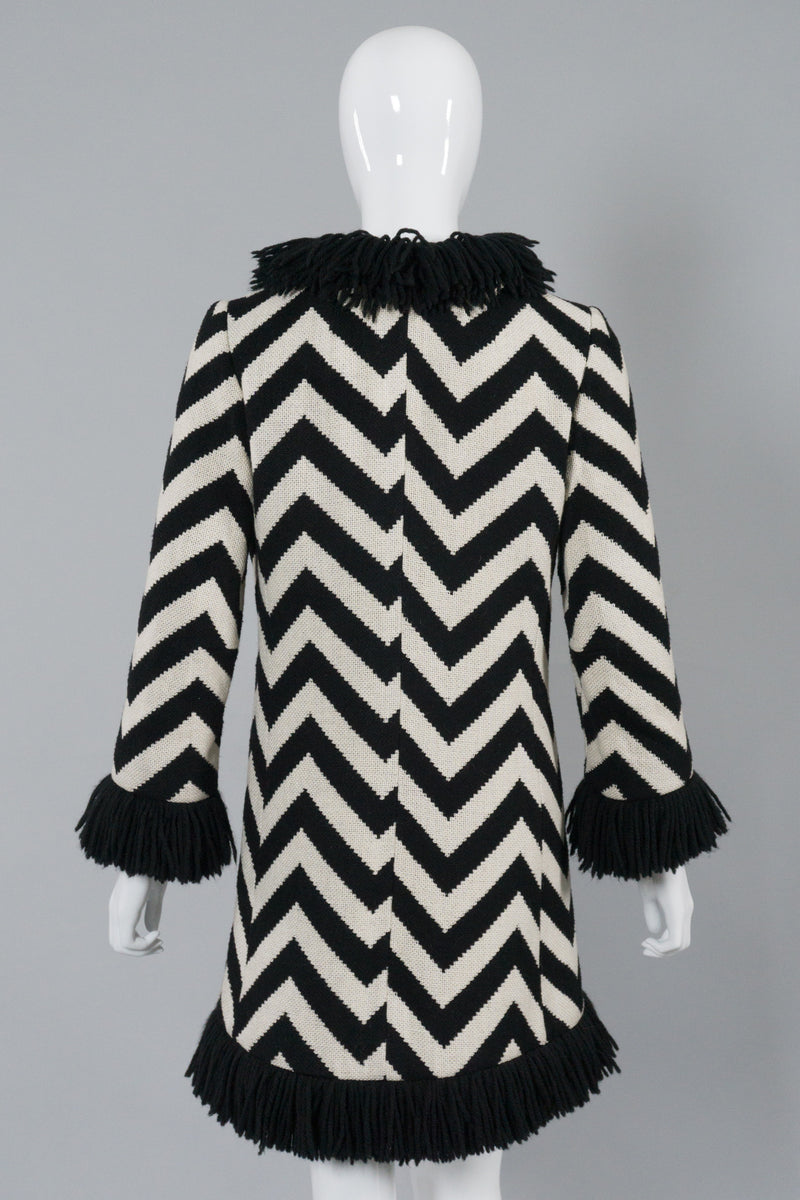 Lilli Ann Vintage Graphic Chevron Stripe Fringe Coat