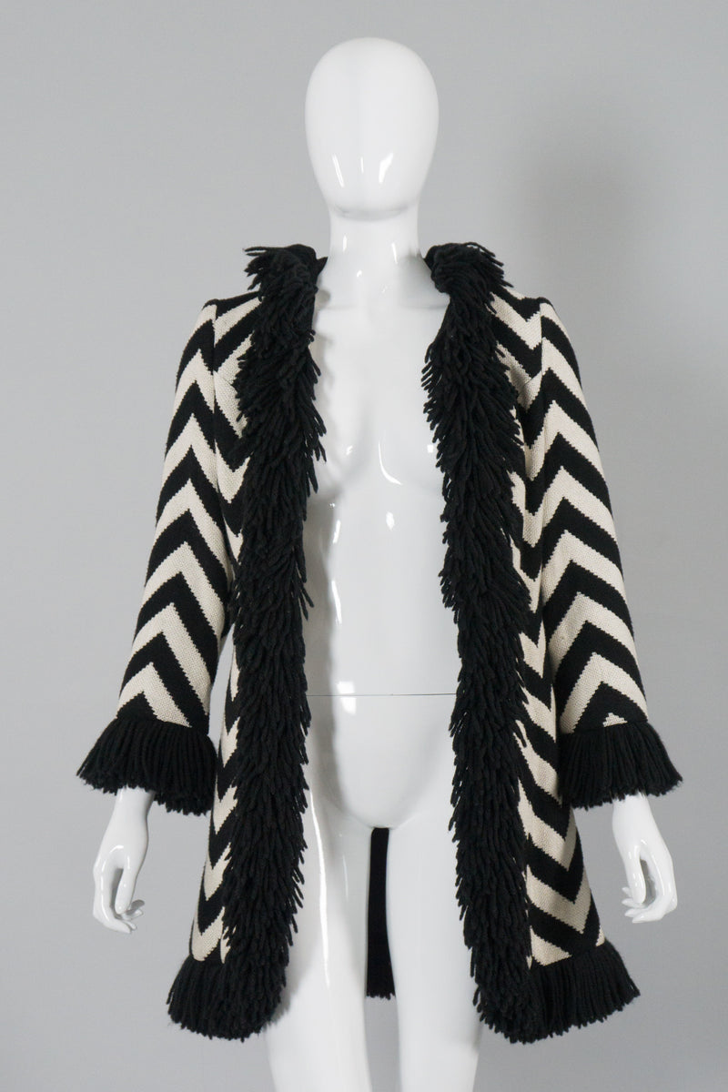 Lilli Ann Vintage Graphic Chevron Stripe Fringe Coat