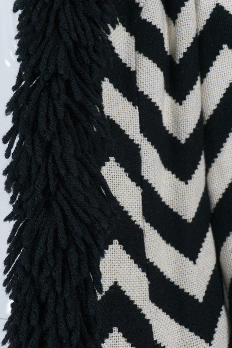 Lilli Ann Vintage Graphic Chevron Stripe Fringe Coat