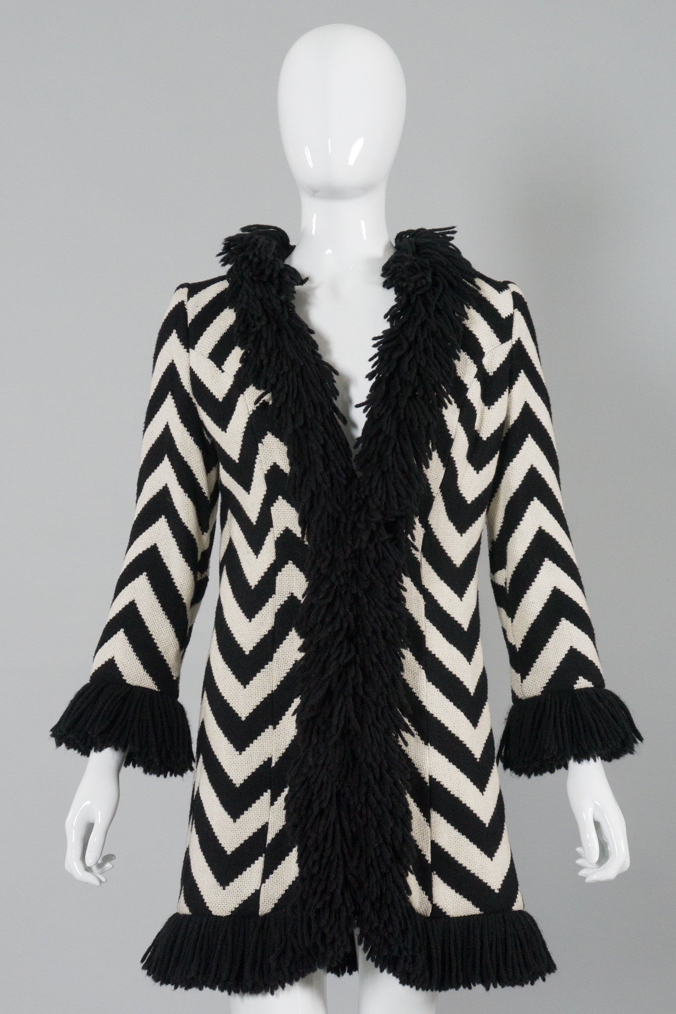 Lilli Ann Vintage Graphic Chevron Stripe Fringe Coat