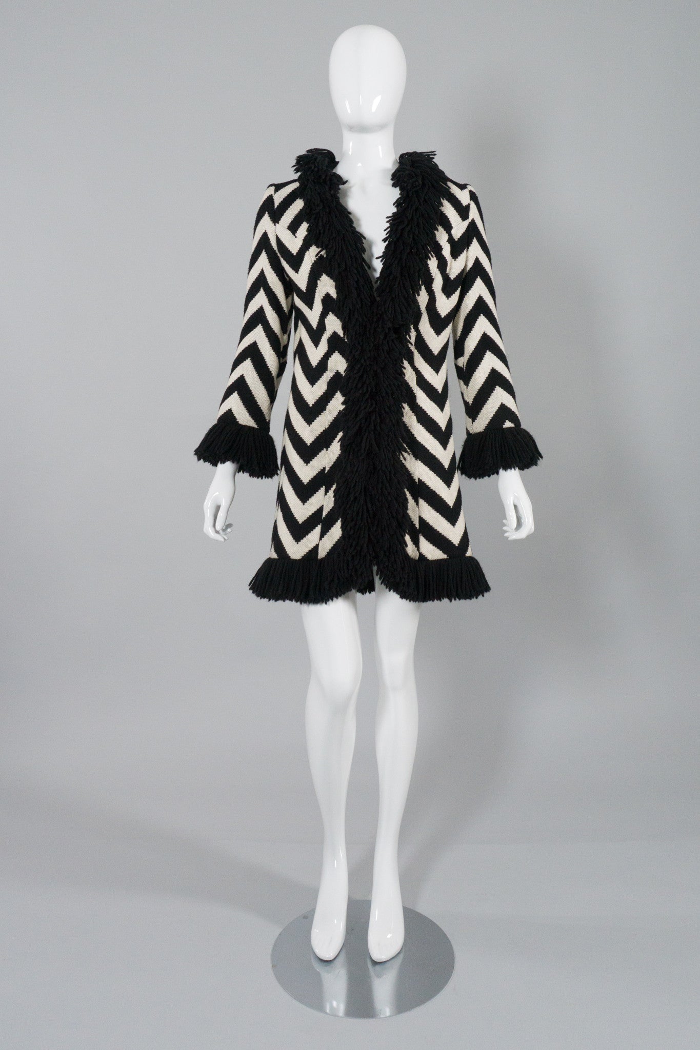 Lilli Ann Vintage Graphic Chevron Stripe Fringe Coat