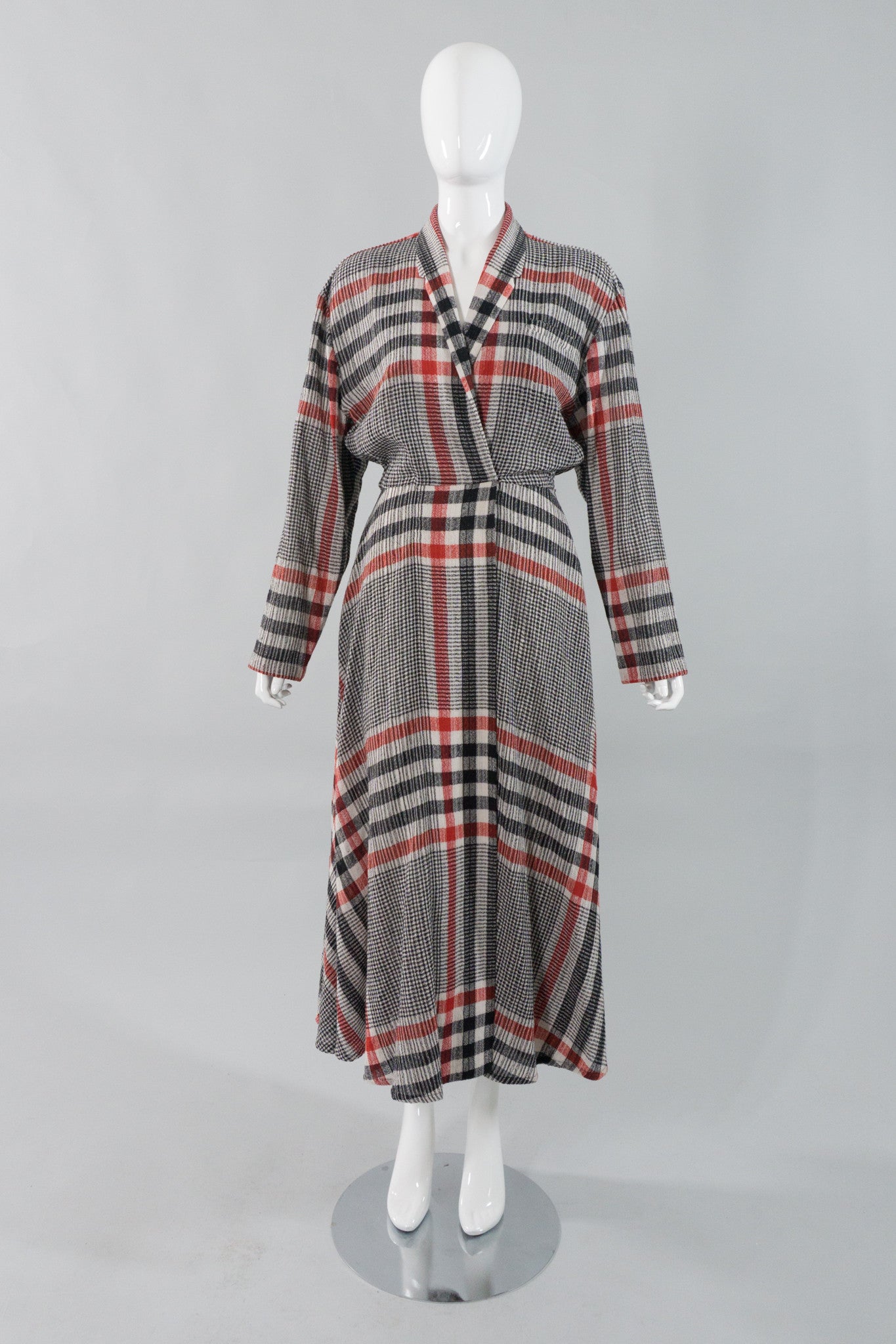 Norma Kamali Gauze Plaid Wrap Dress