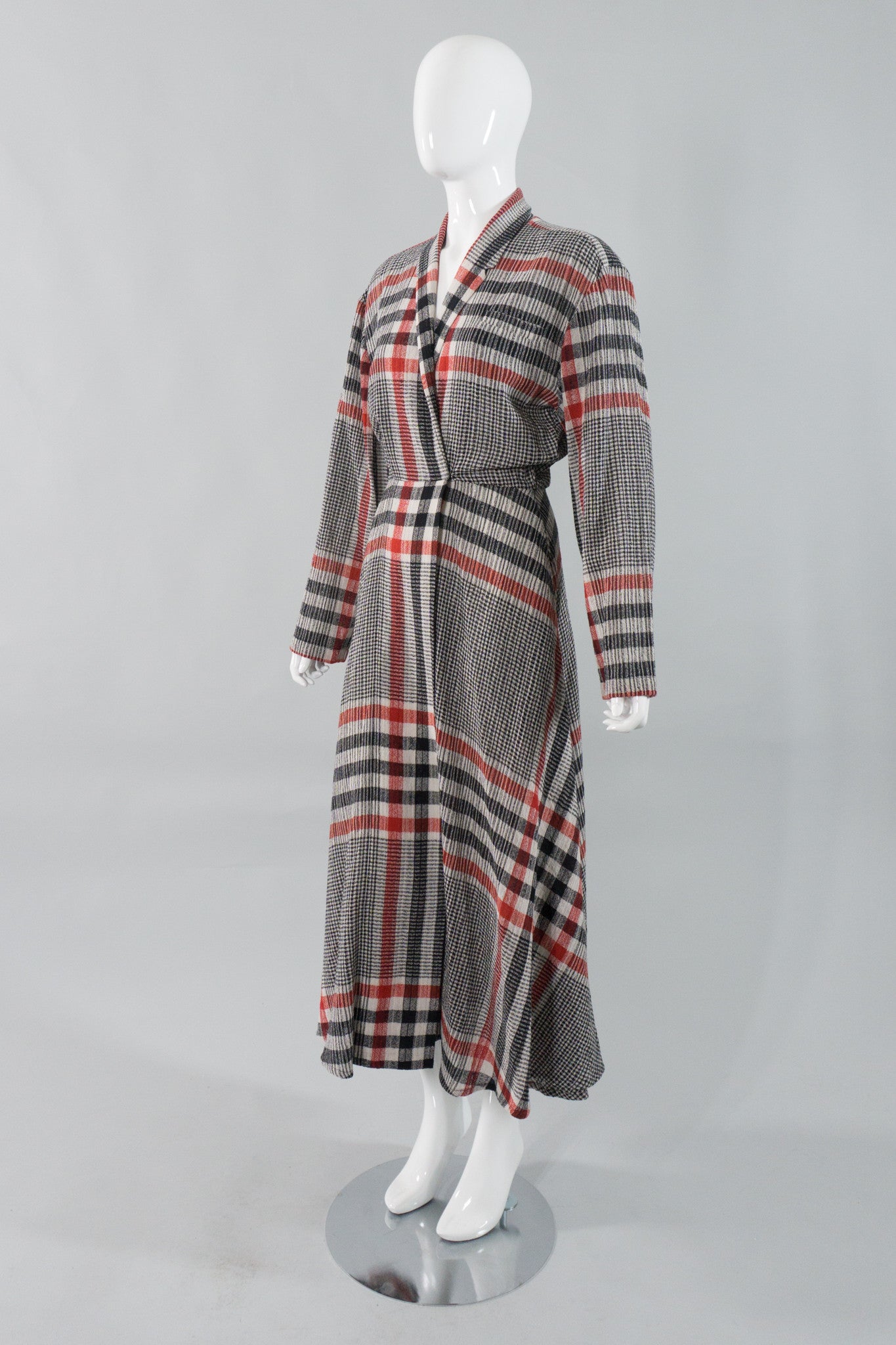 Norma Kamali Gauze Plaid Wrap Dress Front Side