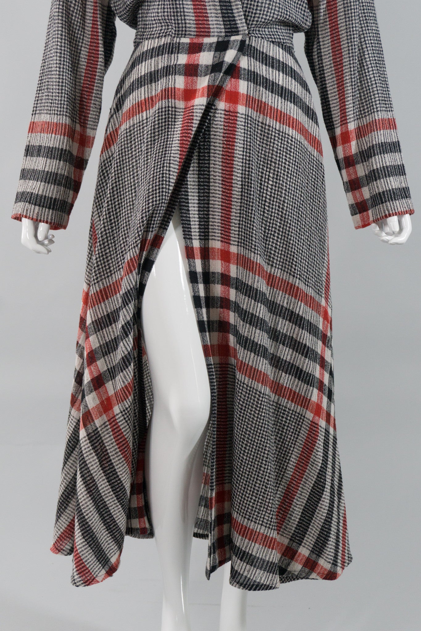 Norma Kamali Gauze Plaid Wrap Dress Opening