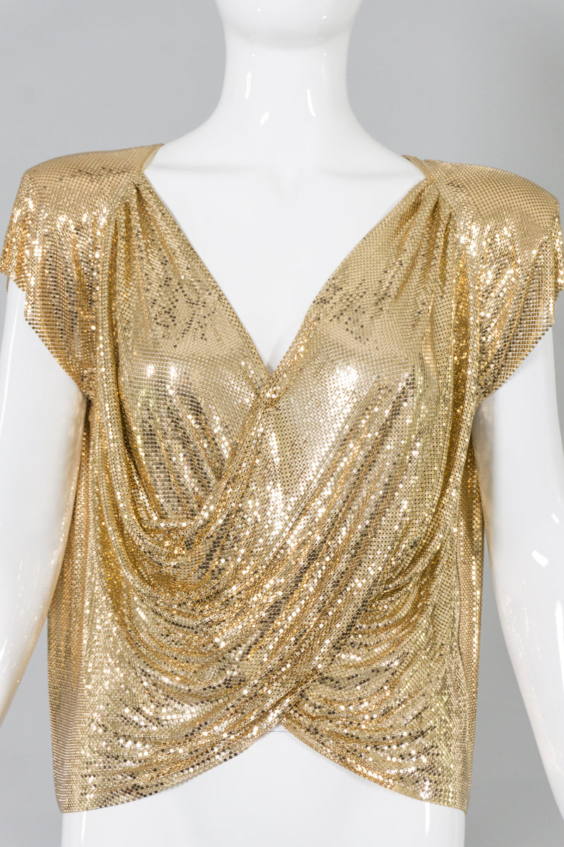 Whiting&Davis Gold Mesh Draped Surplice Wrap Top