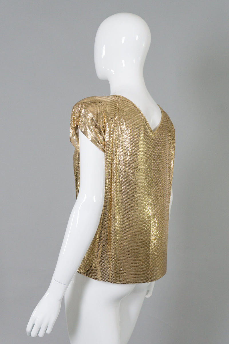 Whiting&Davis Gold Mesh Draped Surplice Wrap Top