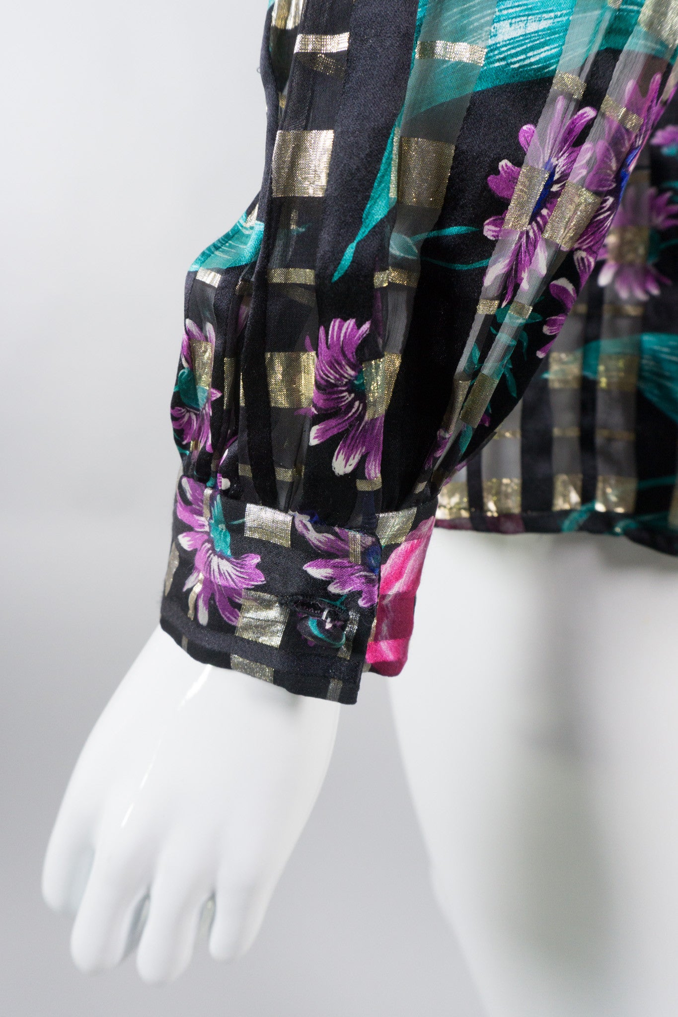 Oscar de la Renta Vintage Sheer Silk Floral Plaid Blouse