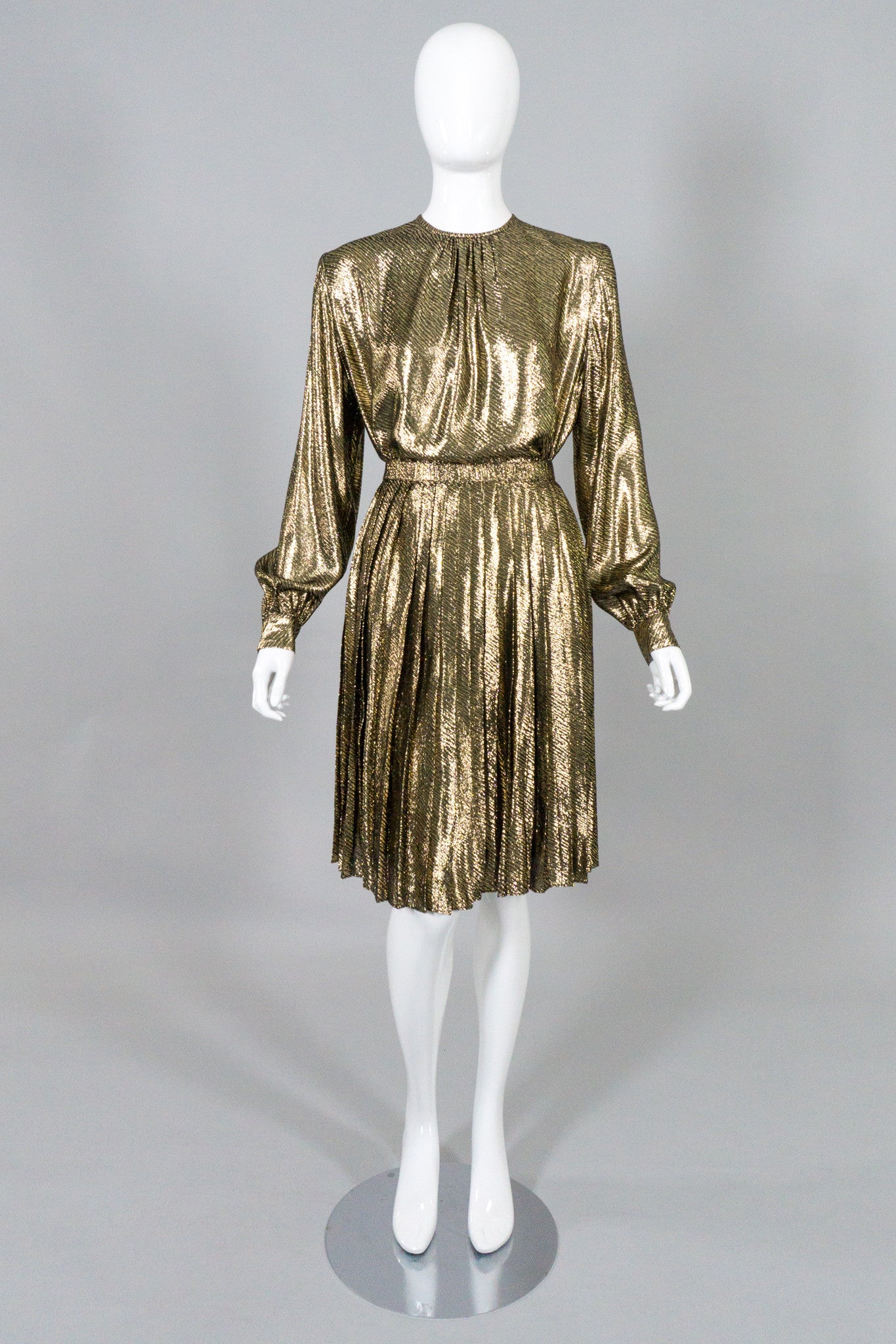 Christian A. Metallic Gold Lamé Blouse & Skirt Set