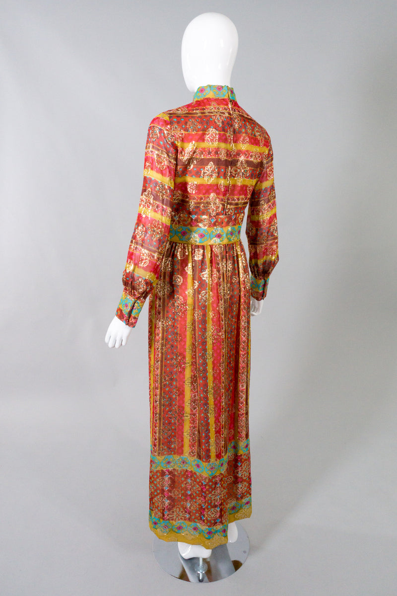 Victor Costa Romantica Metallic Batik Print Dress