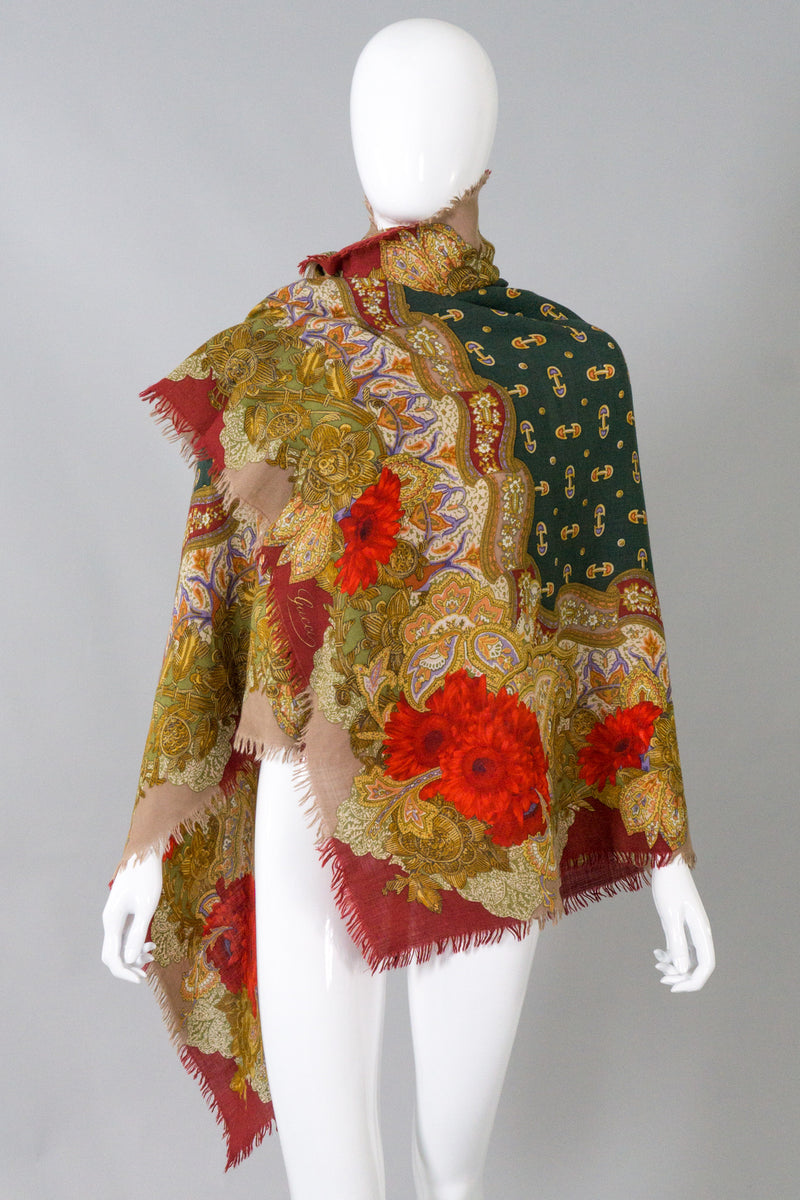 Gucci Horsebit & Gerbera Daisy Oversized Wool Scarf