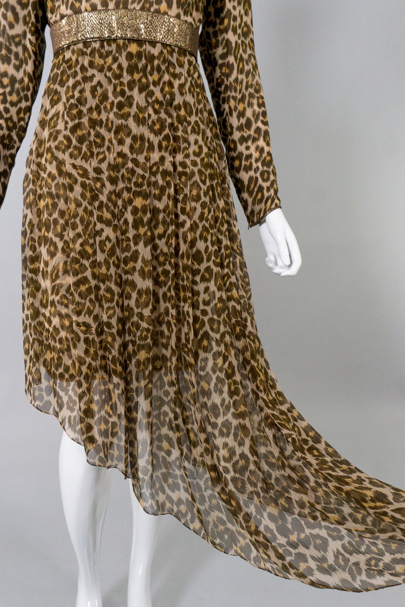 Galanos Asymmetrical Silk Chiffon Leopard Print Dress