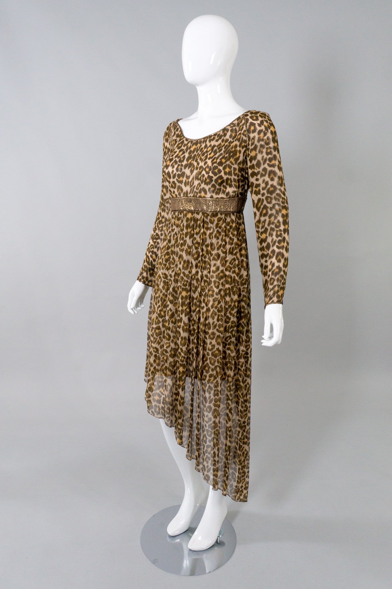 Galanos Asymmetrical Silk Chiffon Leopard Print Dress