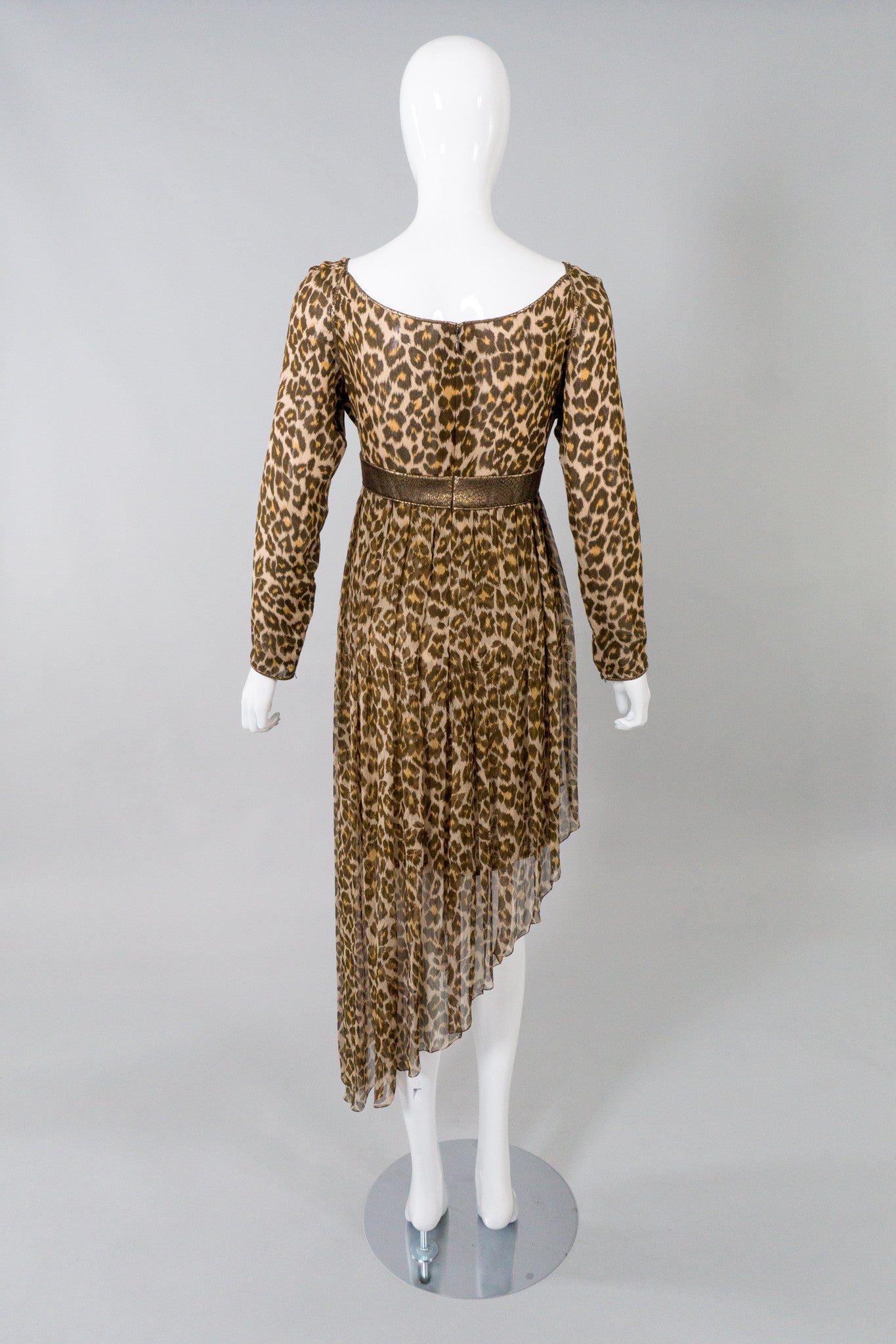 Galanos Asymmetrical Silk Chiffon Leopard Print Dress