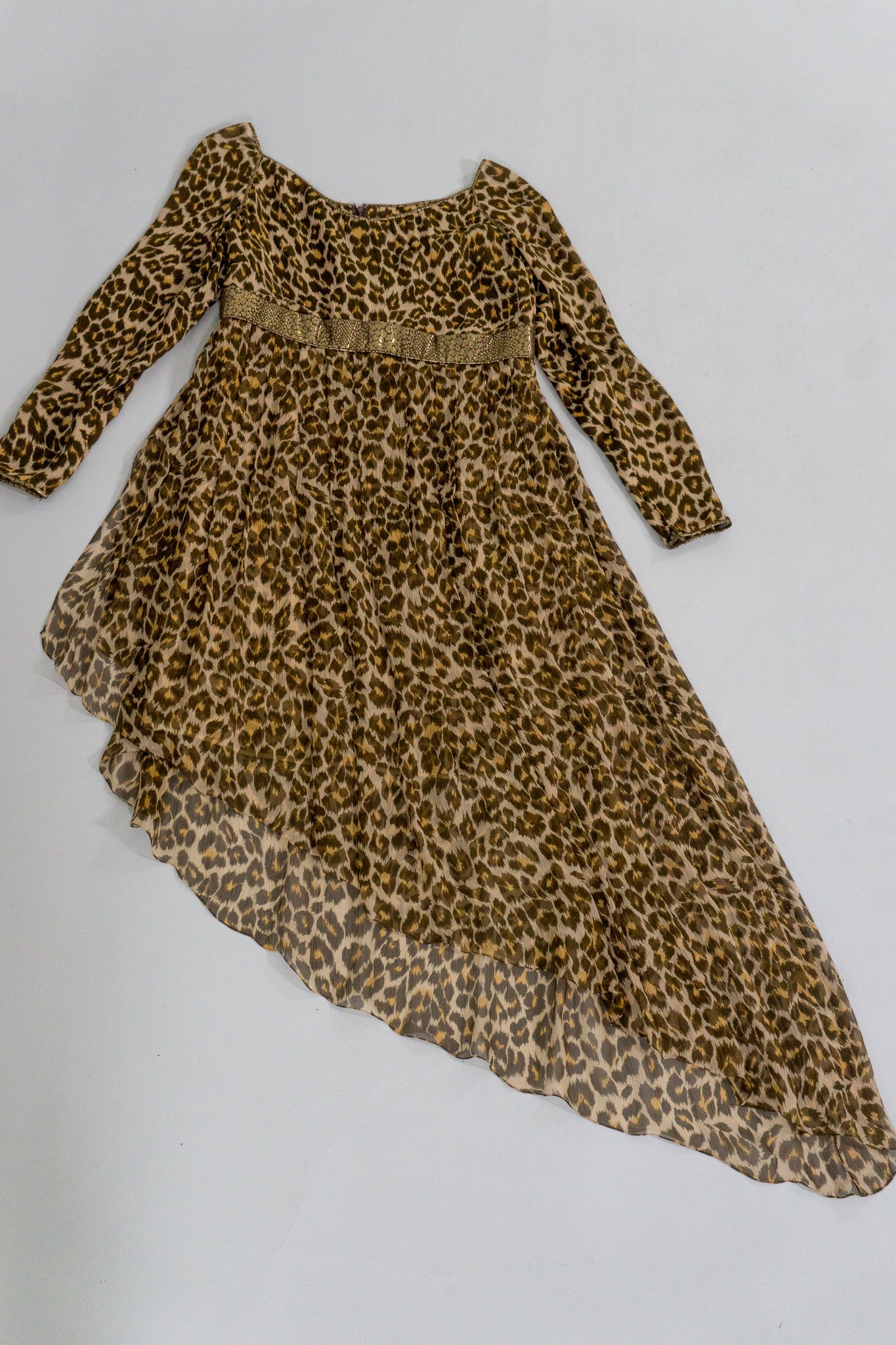 Galanos Asymmetrical Silk Chiffon Leopard Print Dress