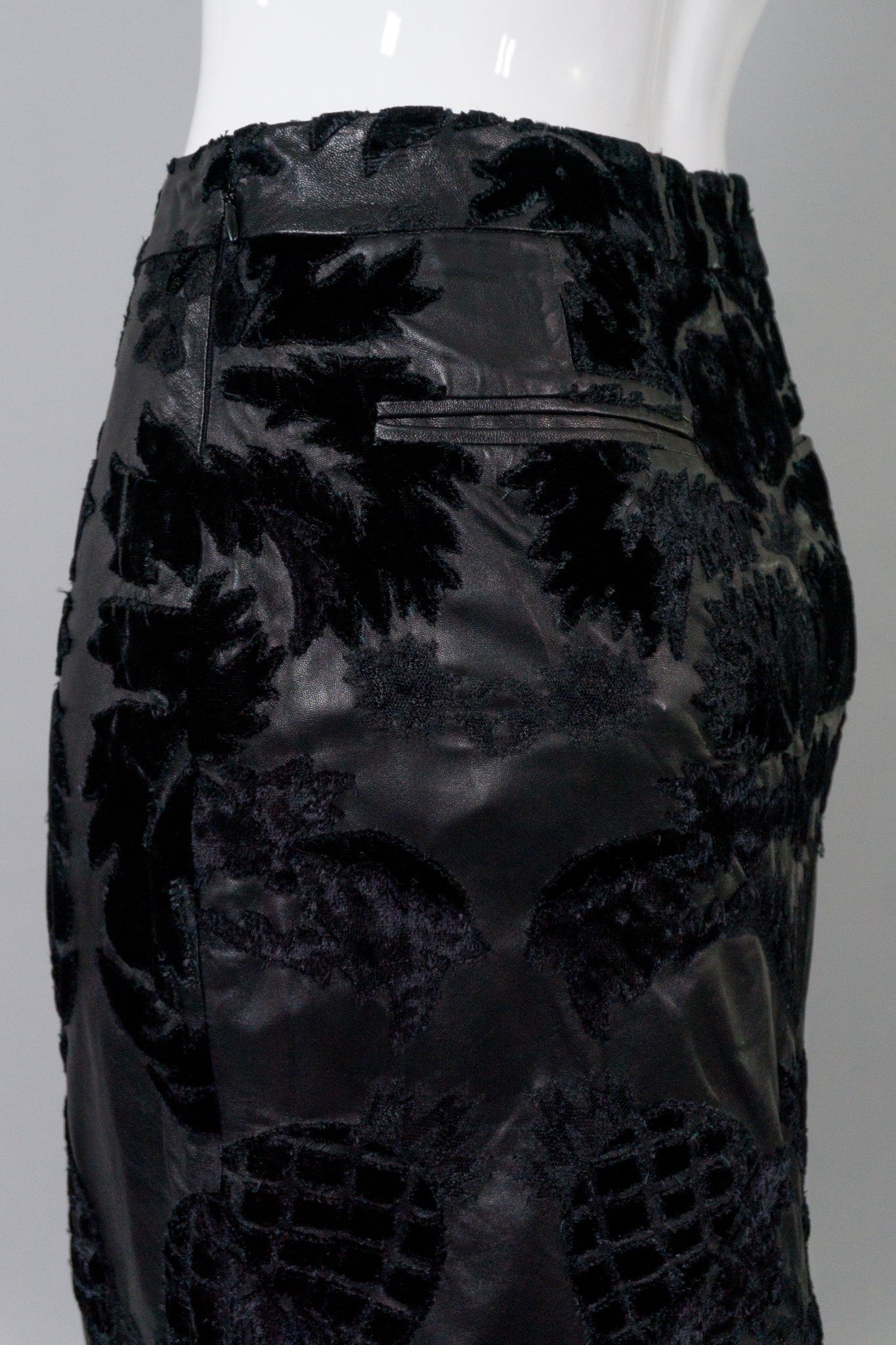 Yves Saint Laurent Rive Gauche Leather Embroidered Pencil Skirt