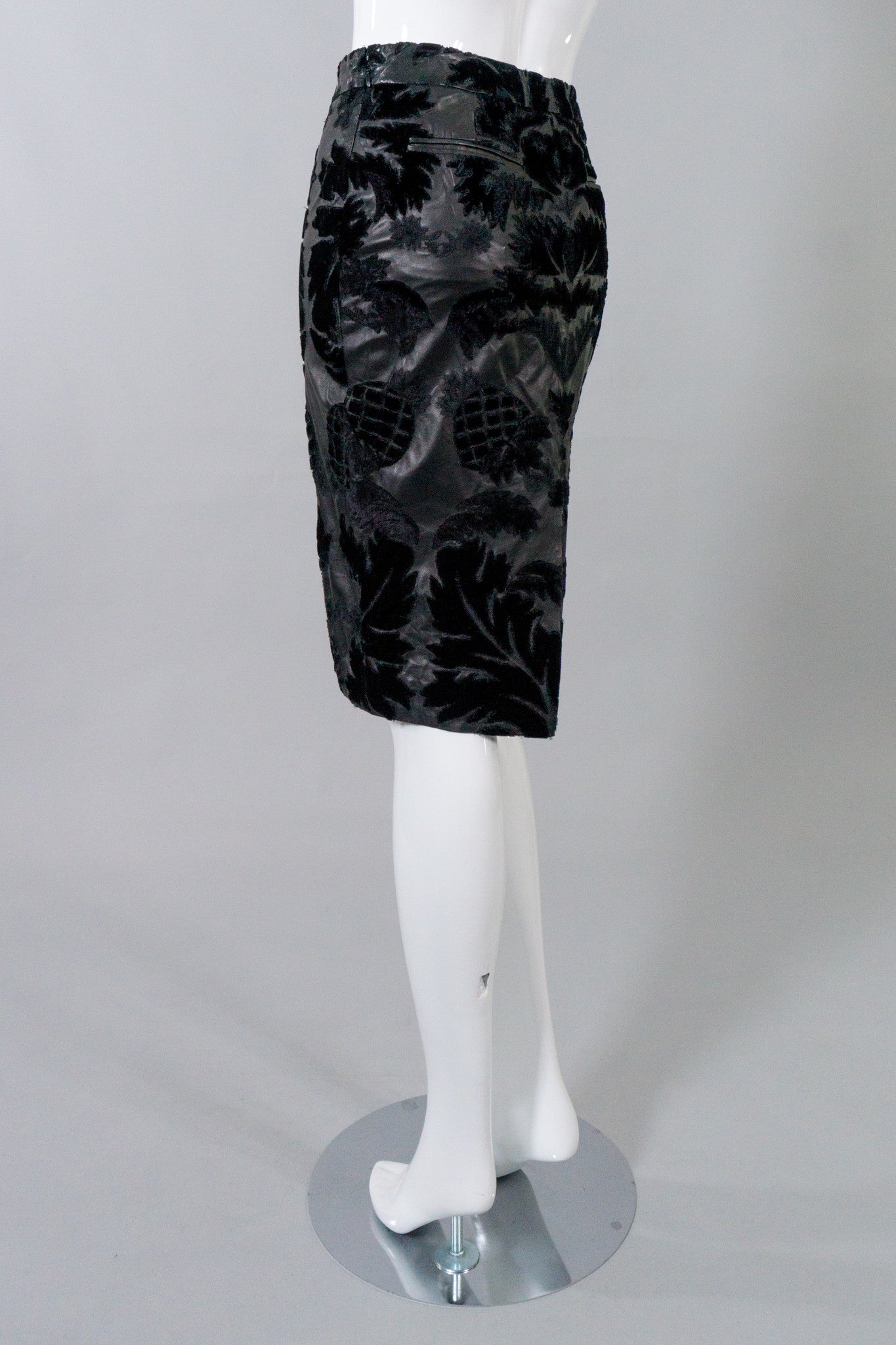 Yves Saint Laurent Rive Gauche Leather Embroidered Pencil Skirt