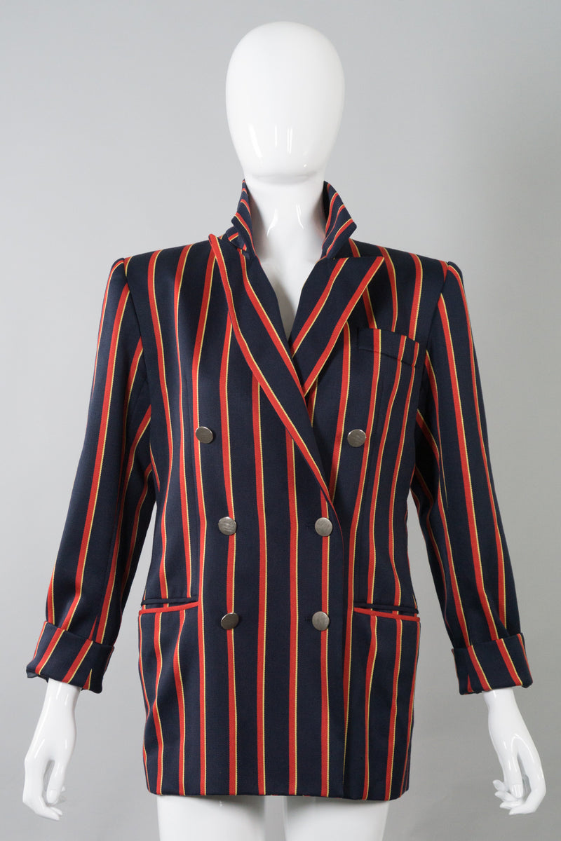 Yves Saint Laurent Double Breasted Striped Captain Blazer