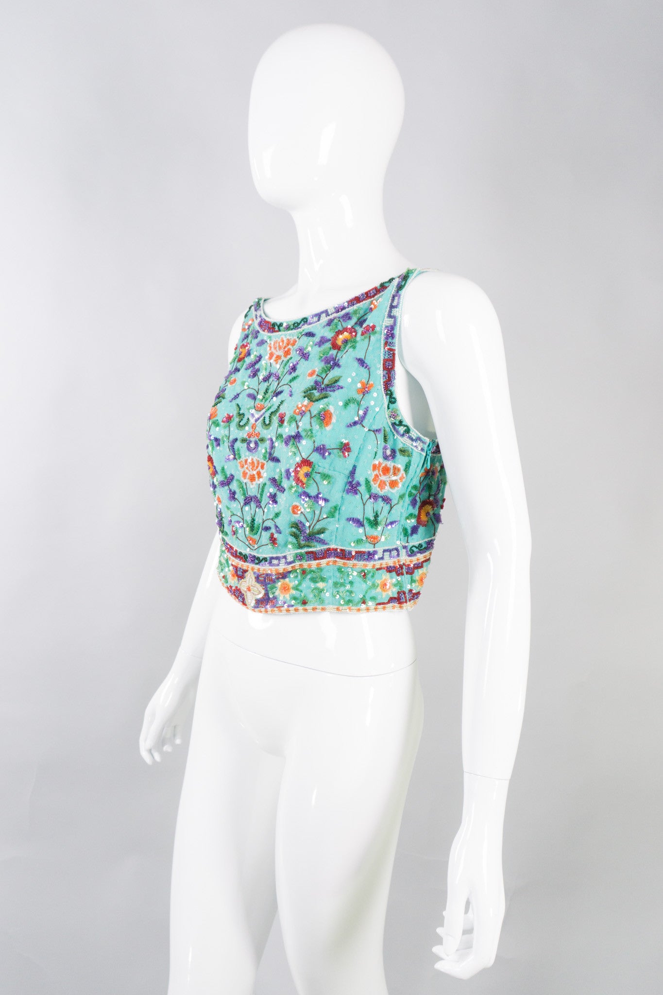 Escada Beaded Sequin Boxy Crop Top