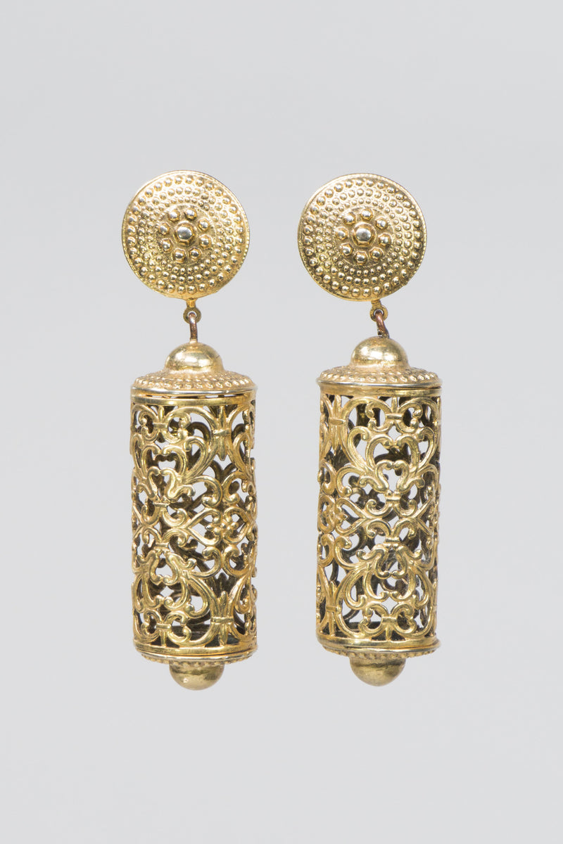 Vintage Filigree Scroll Barrel Earrings