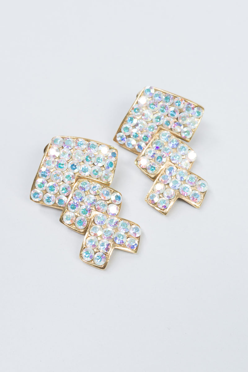 Vintage Iridescent Crystal Chevron Earrings