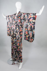 Vintage Japanese Rainbow Floral Burst Silk Kimono