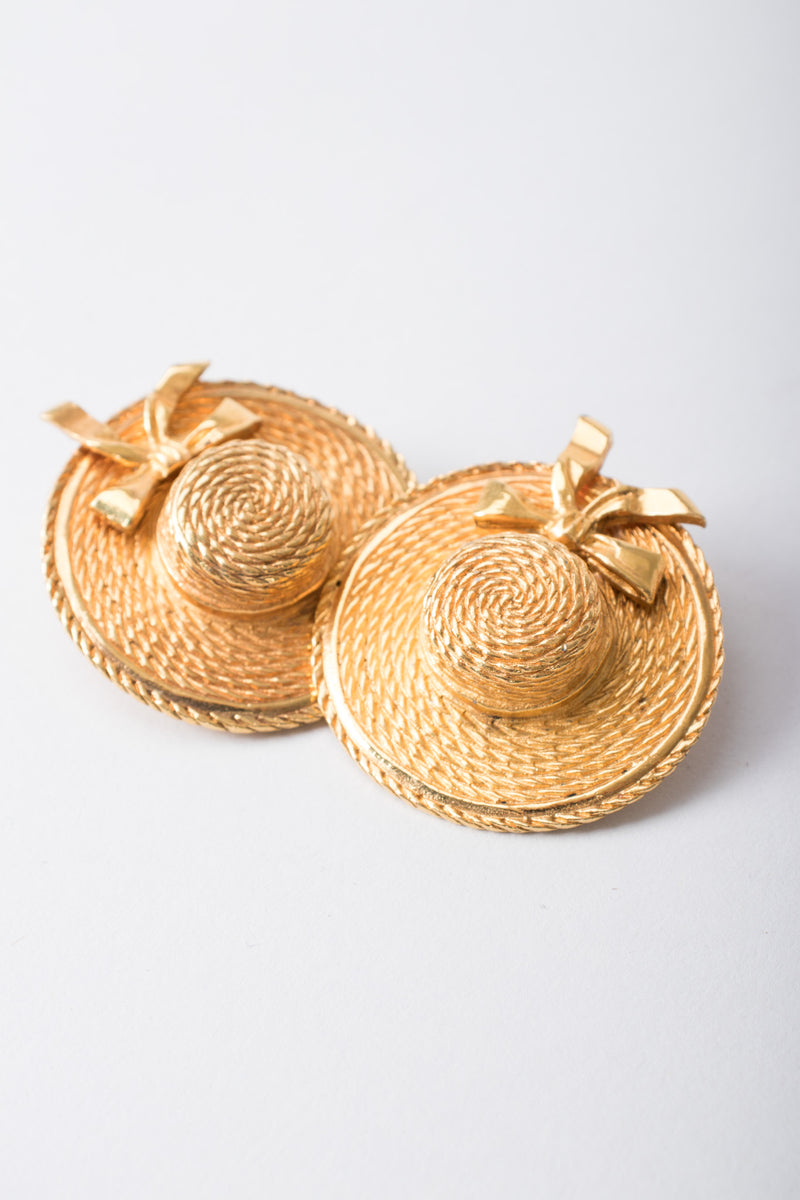 Chanel Signature Gold Boater Hat Earrings