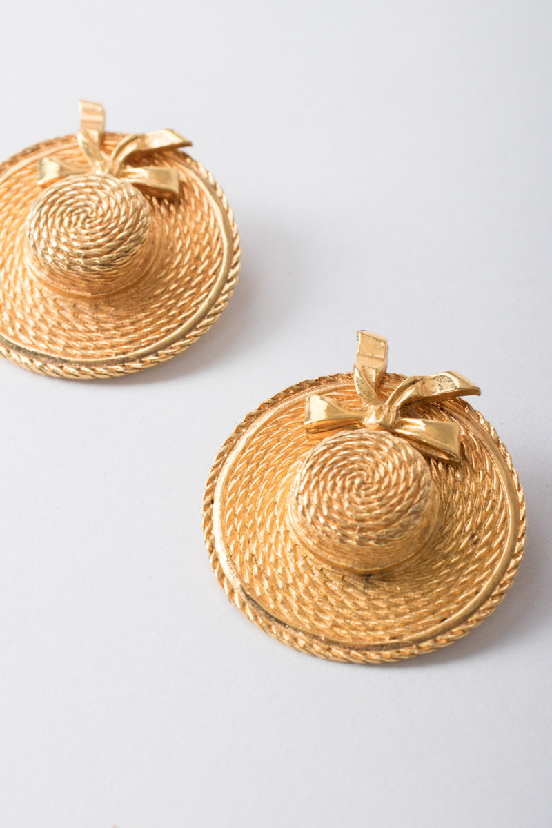 Chanel Signature Gold Boater Hat Earrings