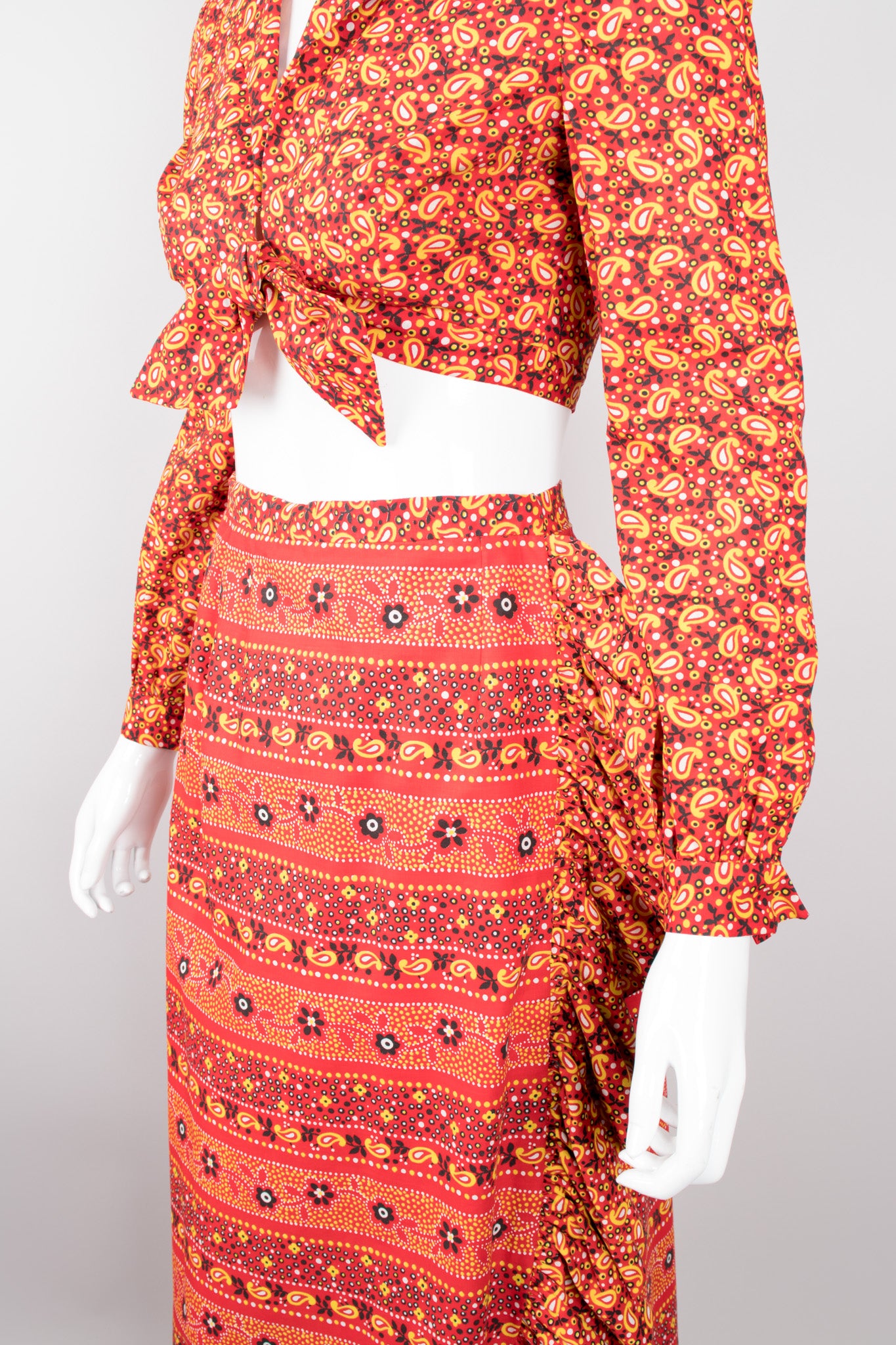 Mollie Parnis Vintage Paisley Tie Top & Ruffle Skirt Set