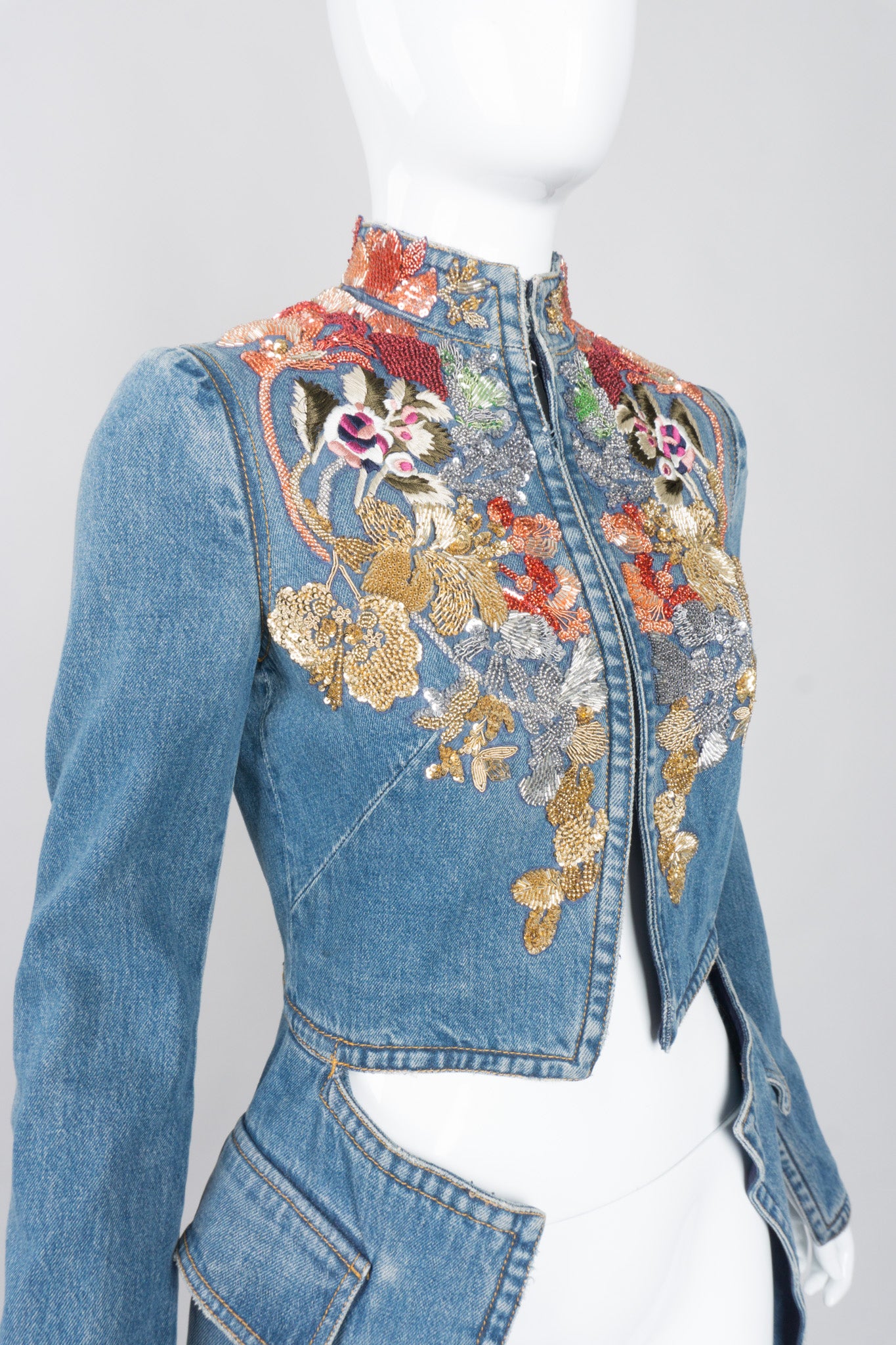 Alexander McQueen Beaded Denim Cutaway Coat