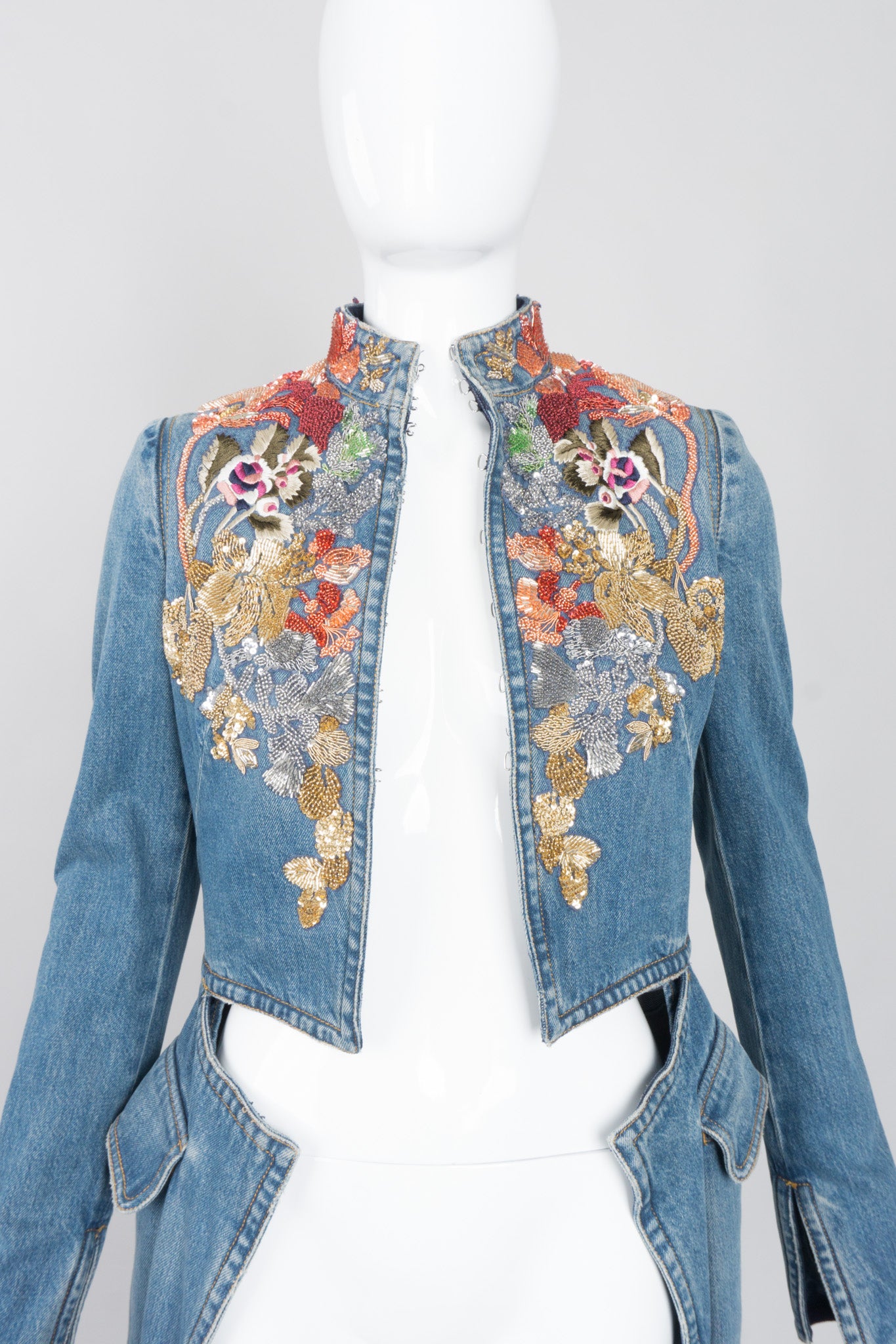 Alexander McQueen Beaded Denim Cutaway Coat