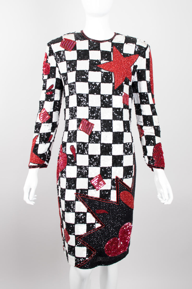 Escada by Ella Singh Checkerboard Comic Explosion Sequin Cocktail Dress 