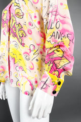 Vintage Escada 1991 Hello Angel Graffiti Print Shirt on mannequin sleeve cuff at Recess LA