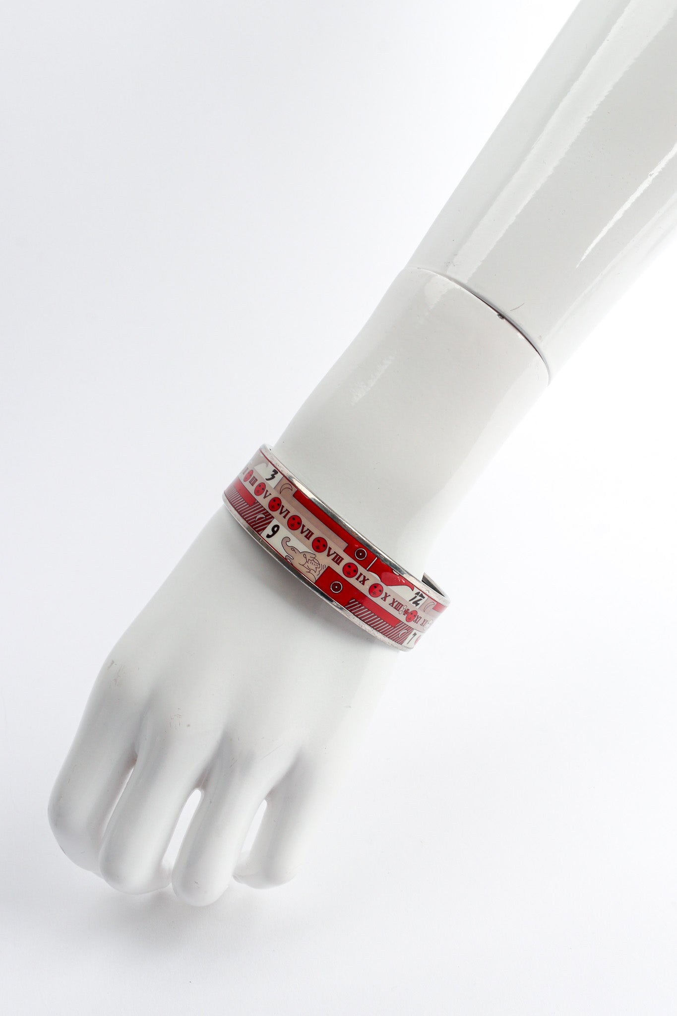 Vintage Hermés Moon Phase Numerals Wide Enamel Bracelet on mannequin wrist @ Recess LA