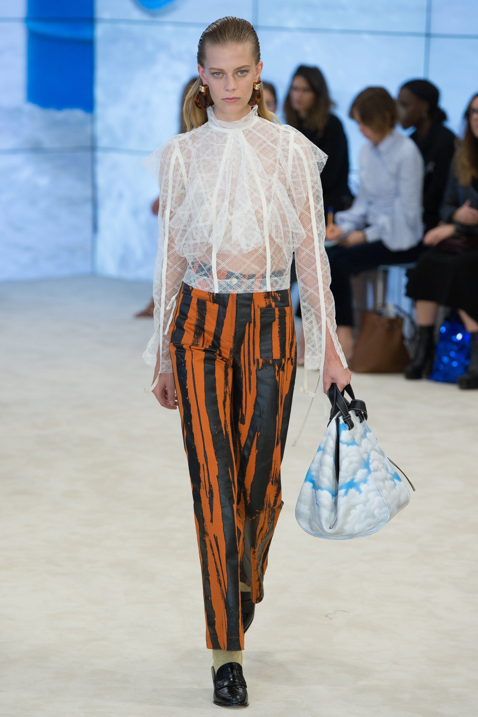 2017 S/S Loewe Runway Cloud Print Leather Hammock Bag on model at Recess Los Angeles