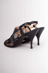 Maud Frizon Fishnet Mesh Open Toe Shoetie Heels