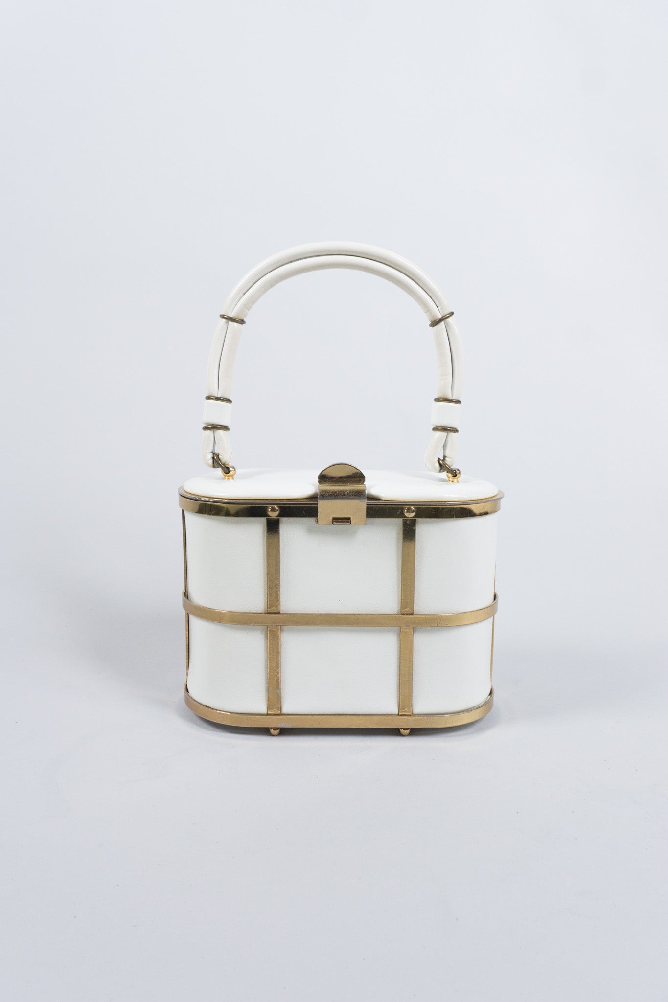 Ethel Gold Metal Cage Vintage Leather Box Bag