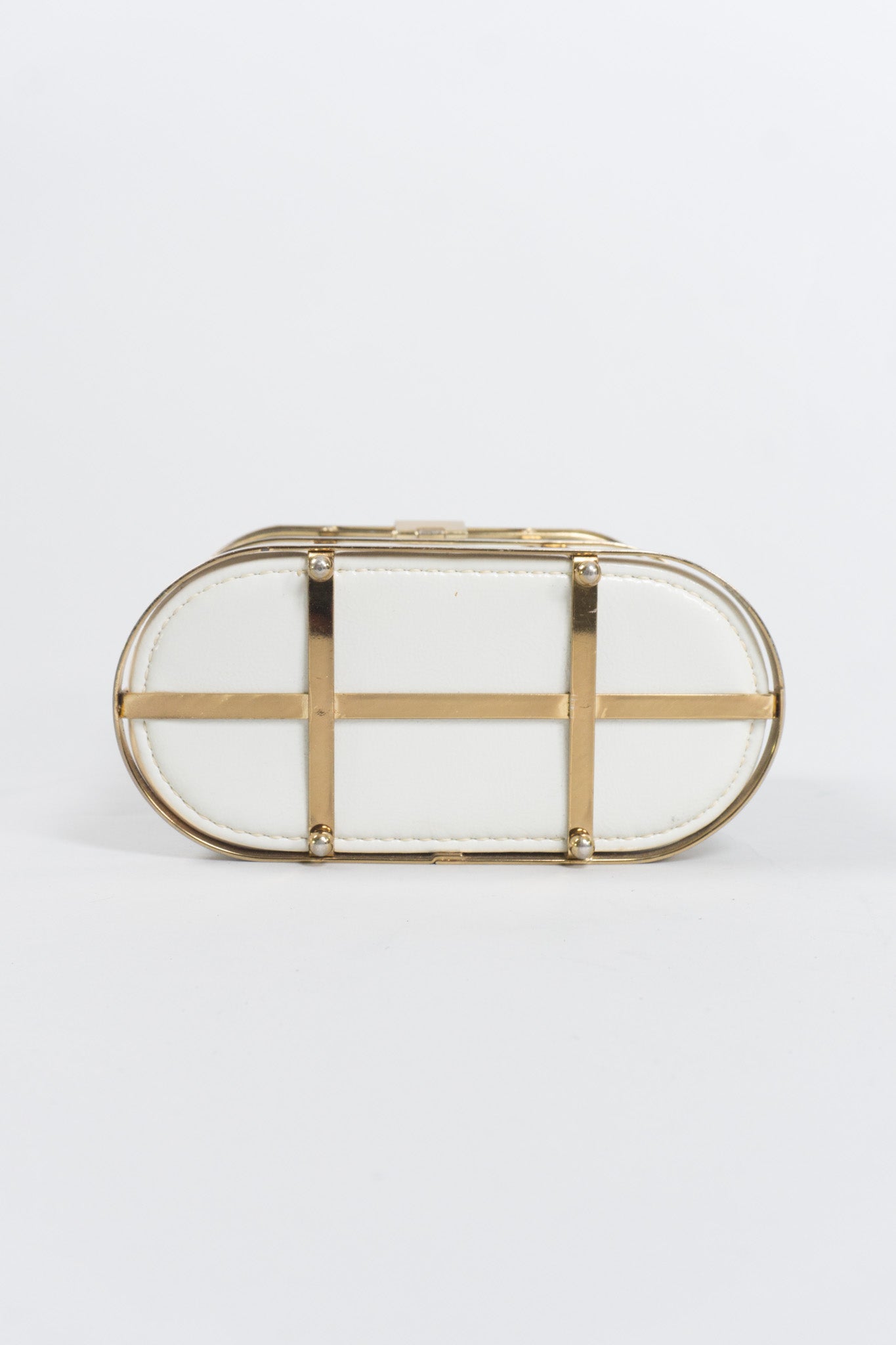 Ethel Gold Metal Cage Vintage Leather Box Bag