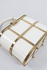 Ethel Gold Metal Cage Vintage Leather Box Bag