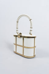 Ethel Gold Metal Cage Vintage Leather Box Bag