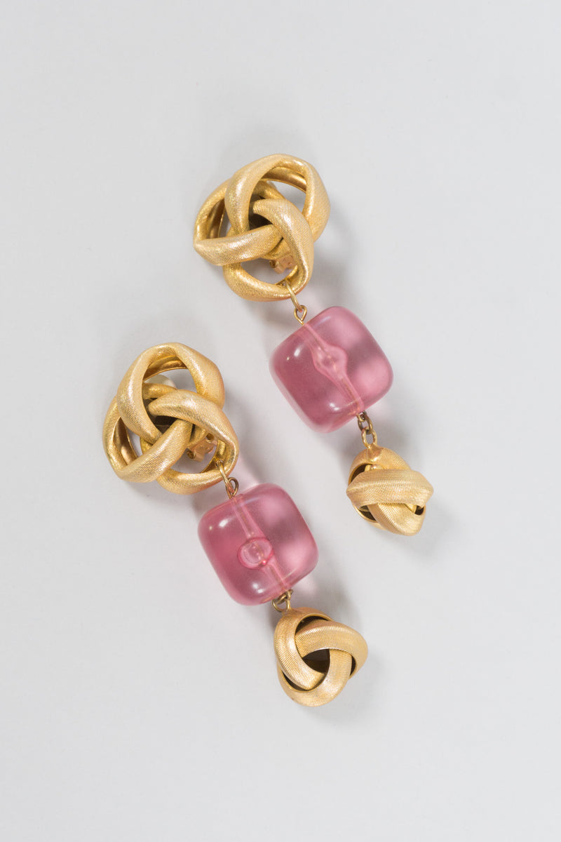 Pink Ice Metal Knot Energon Cube Clip Earrings