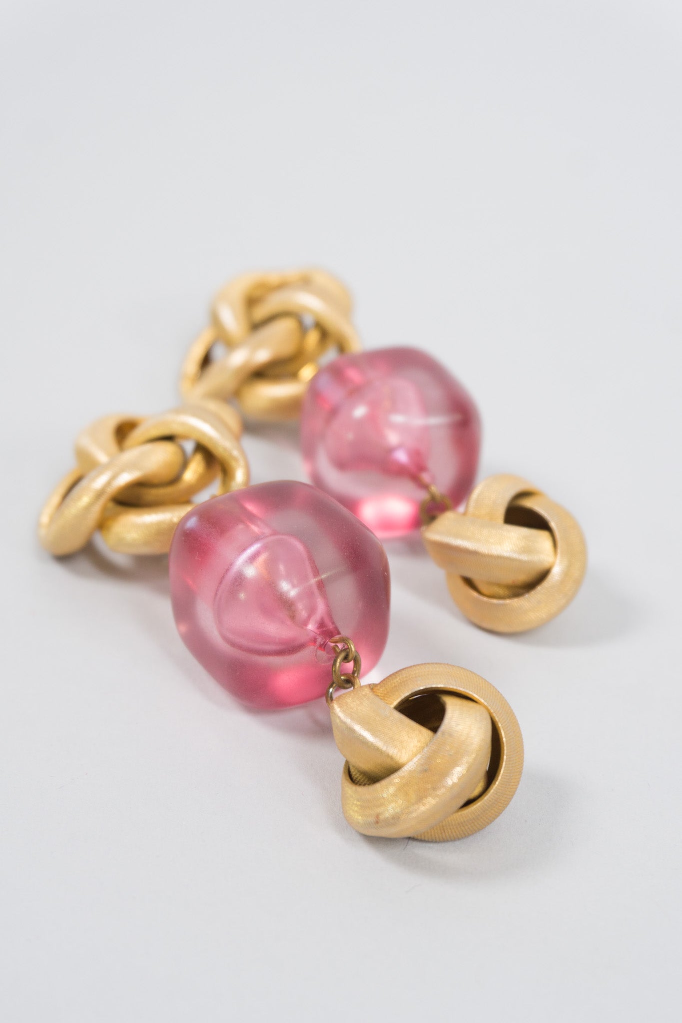 Pink Ice Metal Knot Energon Cube Clip Earrings