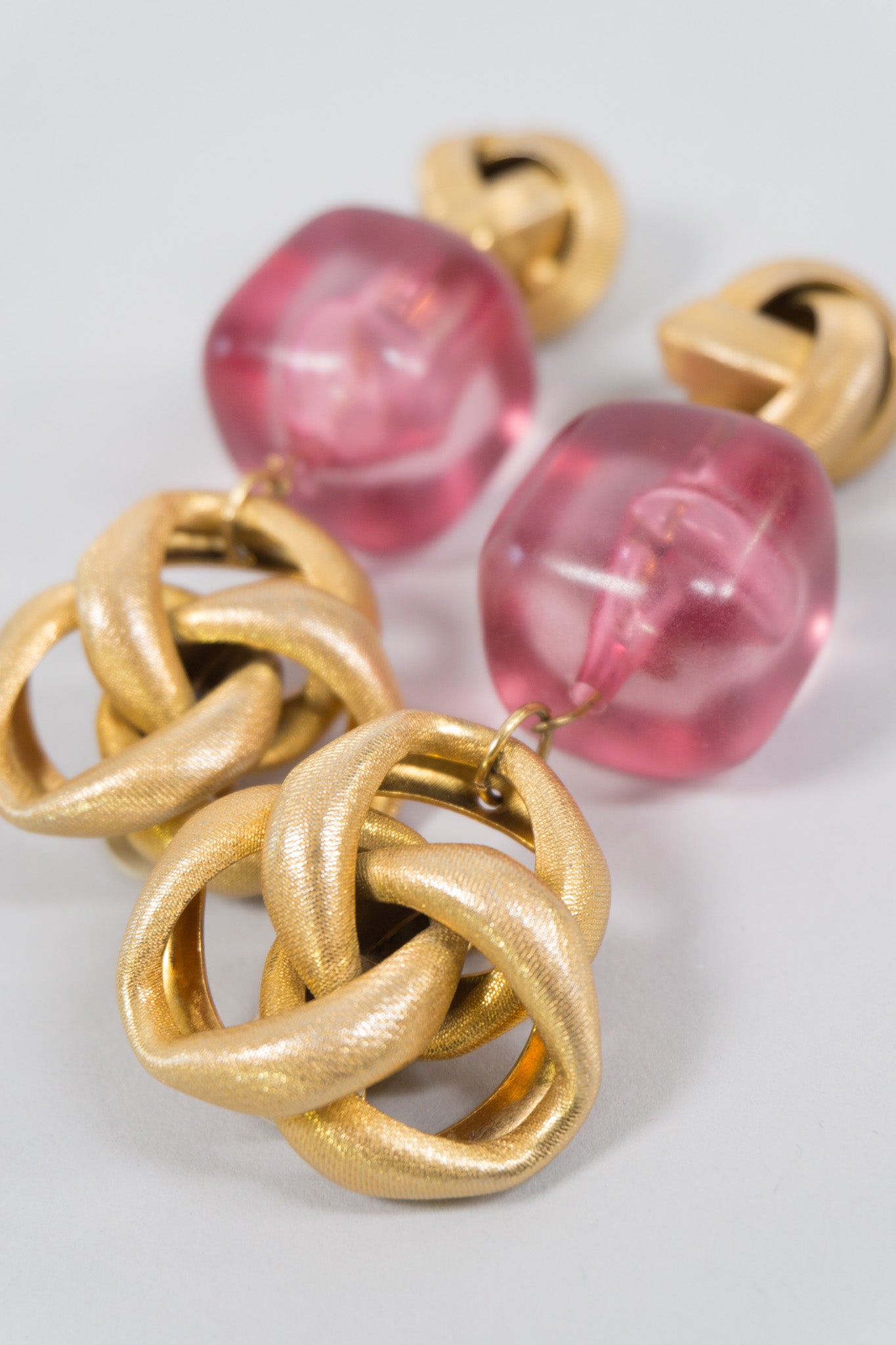 Pink Ice Metal Knot Energon Cube Clip Earrings