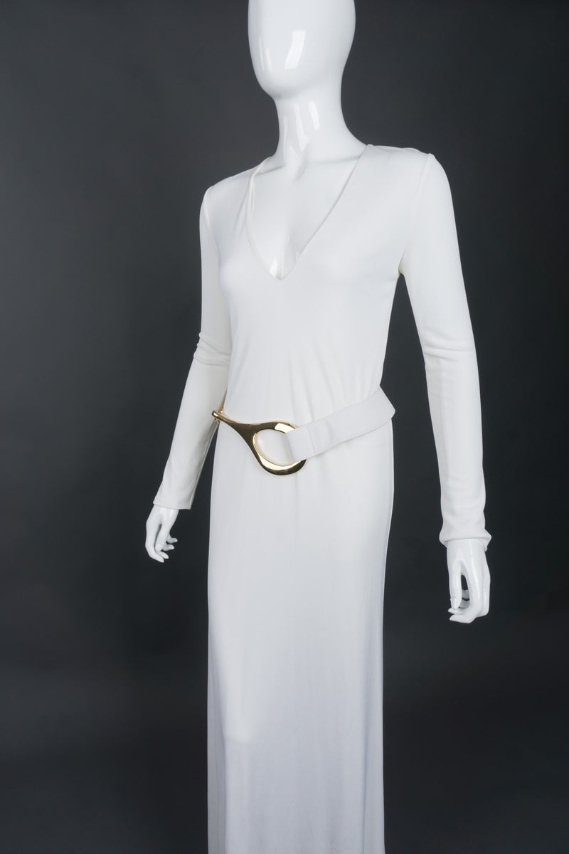 Tom Ford Gucci Rare Iconic Minimalist 1996 White Jersey Gown with Belt