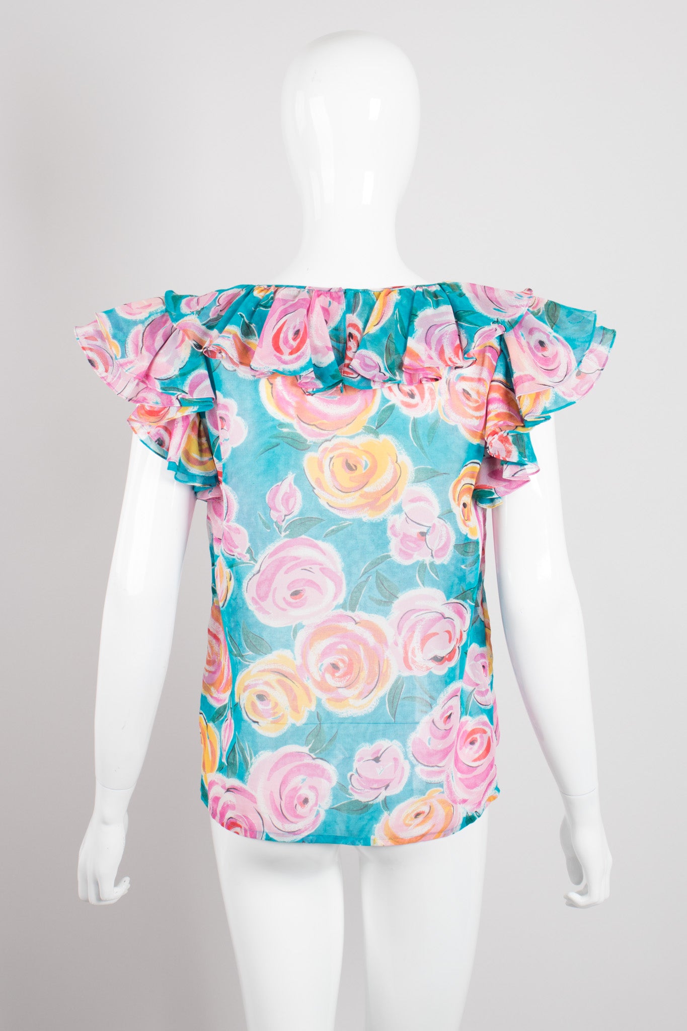 Miss O by Oscar de la Renta Tropical Rose Voile Ruffle Top