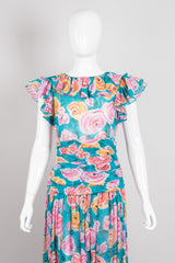 Miss O by Oscar de la Renta Tropical Rose Voile Ruffle Top