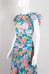 Miss O by Oscar de la Renta Tropical Rose Voile Ruffle Top